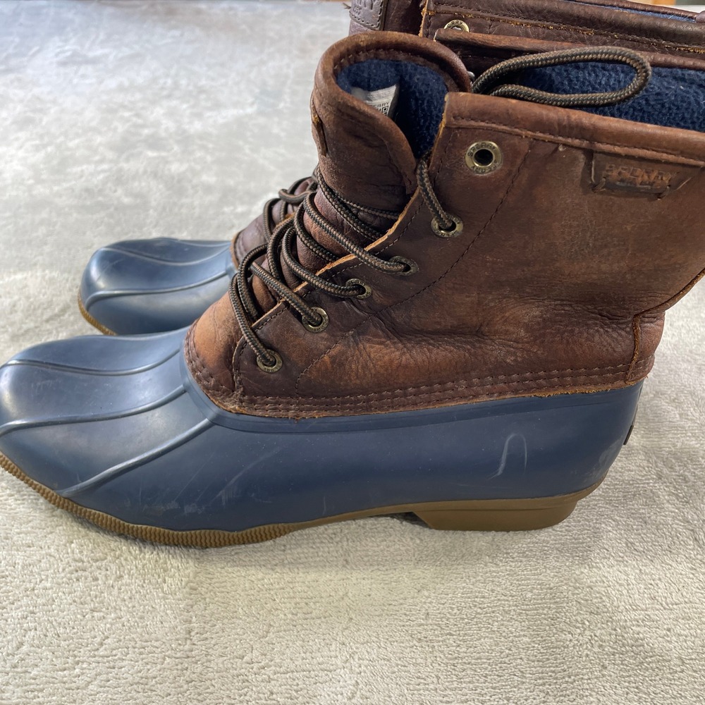 Sperry Saltwater Duck Boot Mens 12 Brown Navy Leather Waterproof STS23079